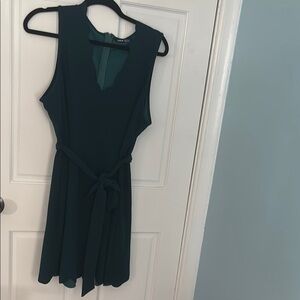 SHEIN Green Ruched V-Neck Cocktail Mini Dress